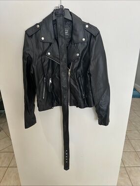 Levi's Black Leather Moto Jacket with Belt